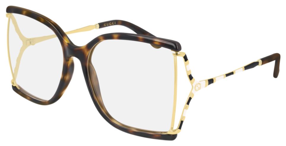 Gucci Eyeglasses GG0592O 002 Havana Gold Acetate Metal Italy Made