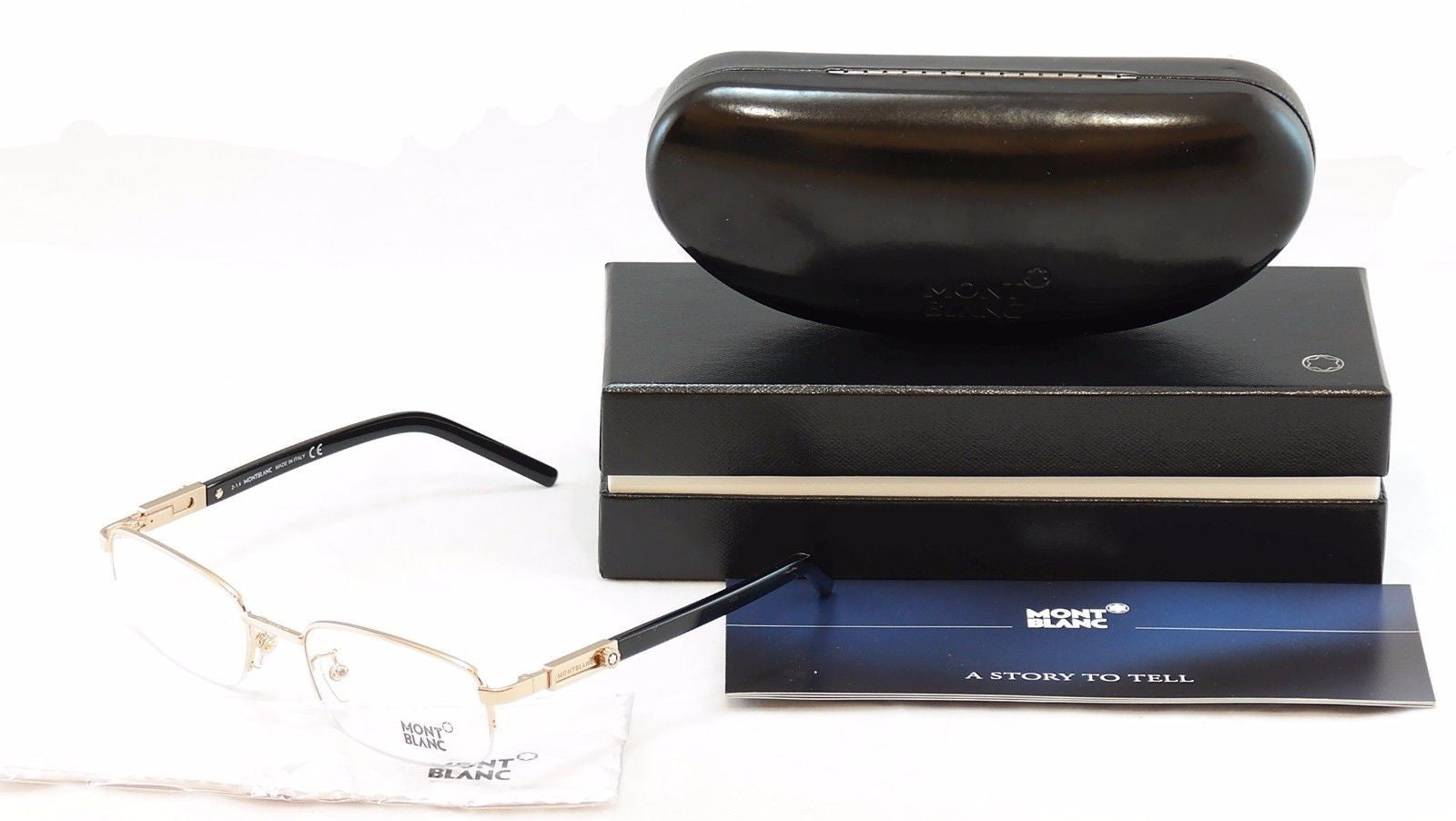 Mont Blanc Eyeglasses Frame MB399 028 Gold Black Metal Plastic Italy 54-20-140 - Frame Bay