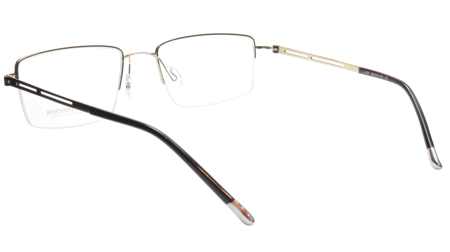 LINDSTROM L-104 C3 Eyeglasses Frame Metal White Gold Black Italy Made 56-19-143 - Frame Bay