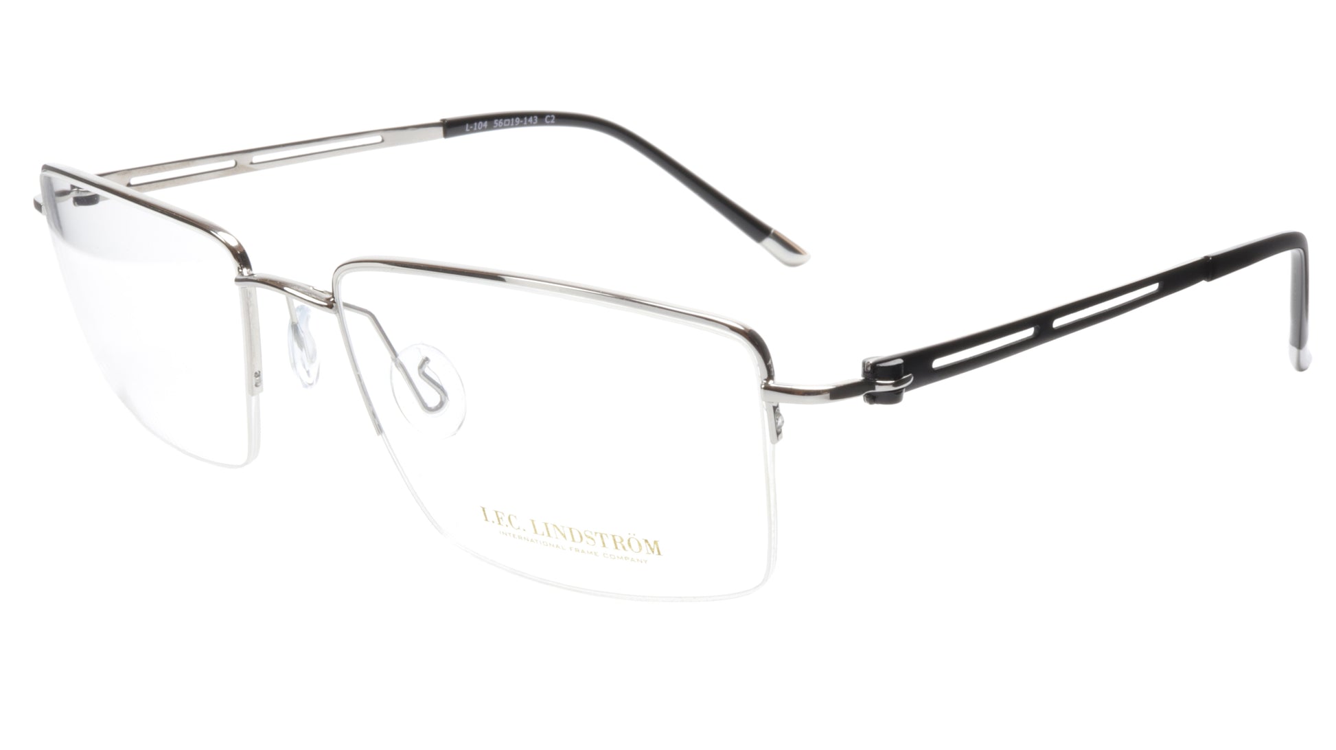 LINDSTROM L-104 C2 Eyeglasses Frame Metal Silver Black Italy Made 56-19-143, 36 - Frame Bay