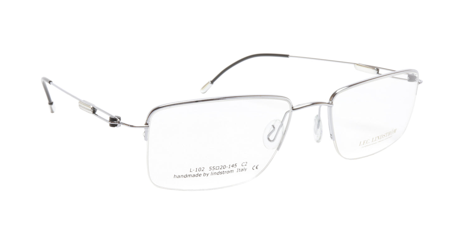LINDSTROM L-102 C2 Eyeglasses Frame Acetate Metal Silver Black Italy 55-20-145 - Frame Bay