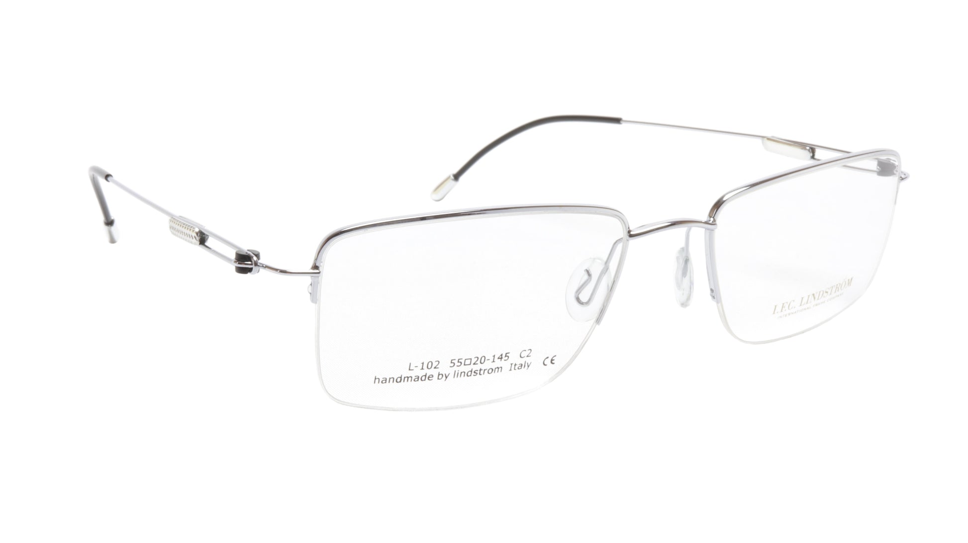 LINDSTROM L-102 C2 Eyeglasses Frame Acetate Metal Silver Black Italy 55-20-145 - Frame Bay