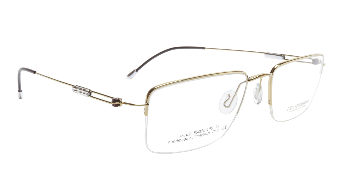 LINDSTROM L-102 C1 Eyeglasses Frame Metal Gold Black Italy Handmade 55-20-145 - Frame Bay