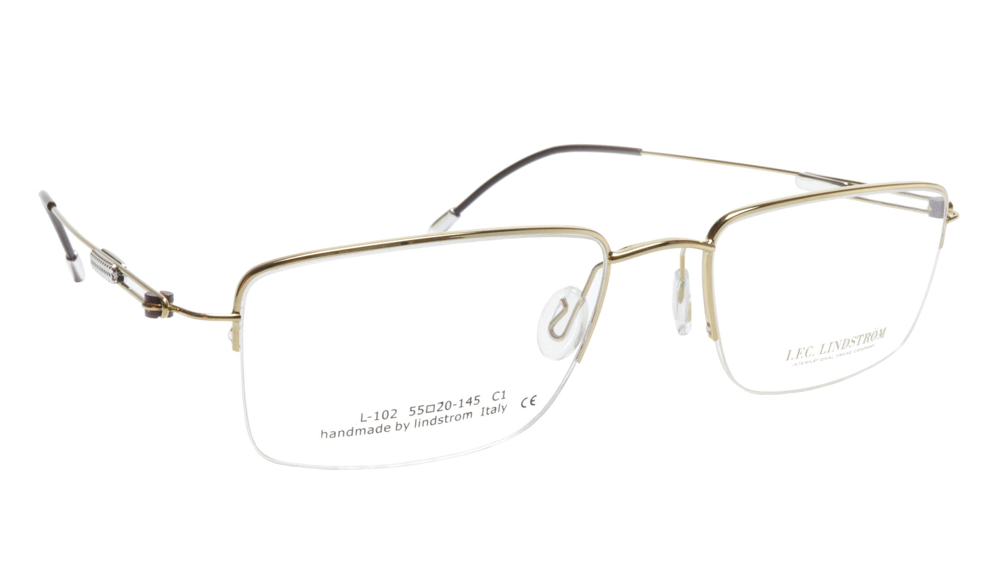 LINDSTROM L-102 C1 Eyeglasses Frame Metal Gold Black Italy Handmade 55-20-145 - Frame Bay