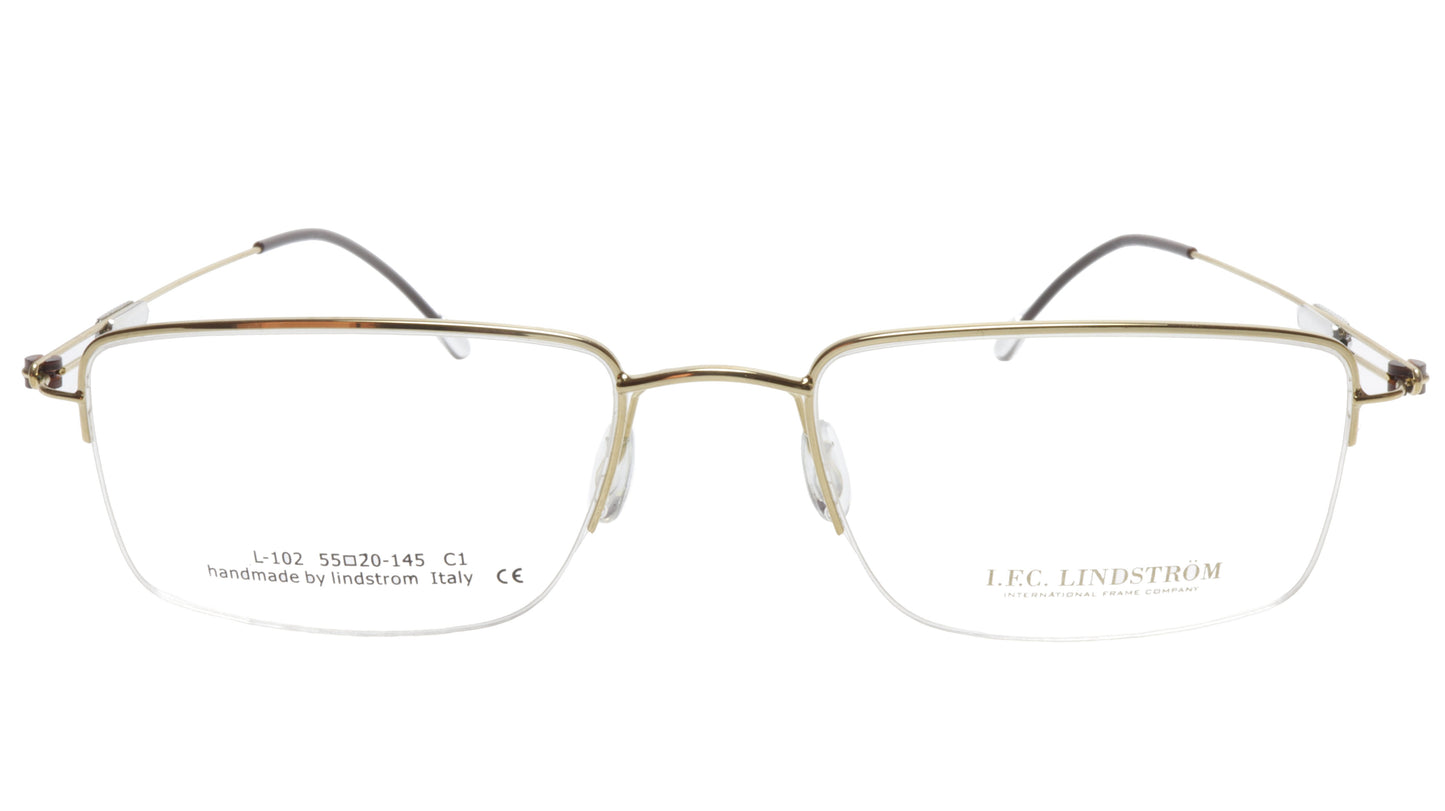 LINDSTROM L-102 C1 Eyeglasses Frame Metal Gold Black Italy Handmade 55-20-145 - Frame Bay