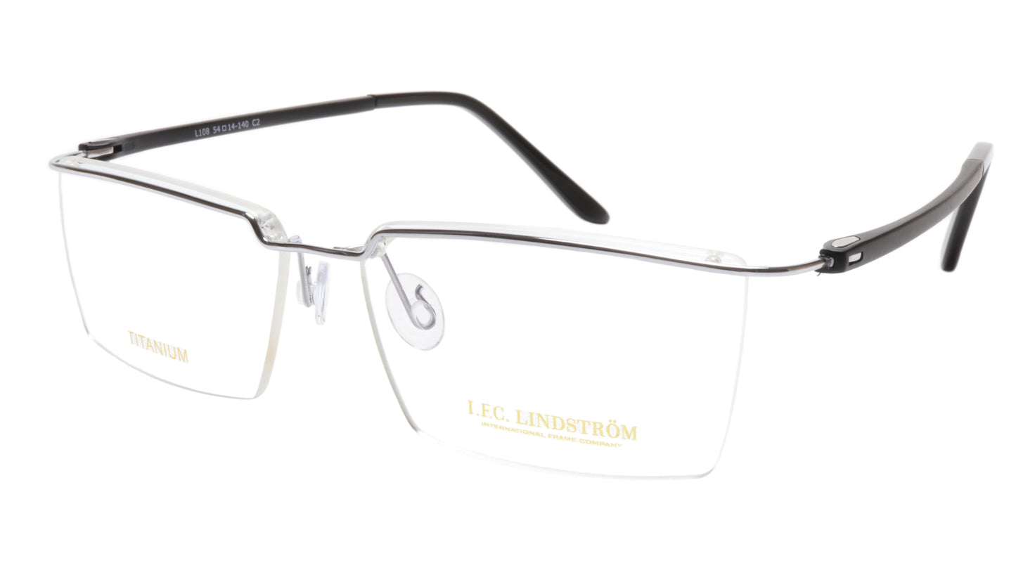 LINDSTROM L-108 C2 Eyeglasses Frame Titanium Silver Black Italy Made 54-14-140 - Frame Bay