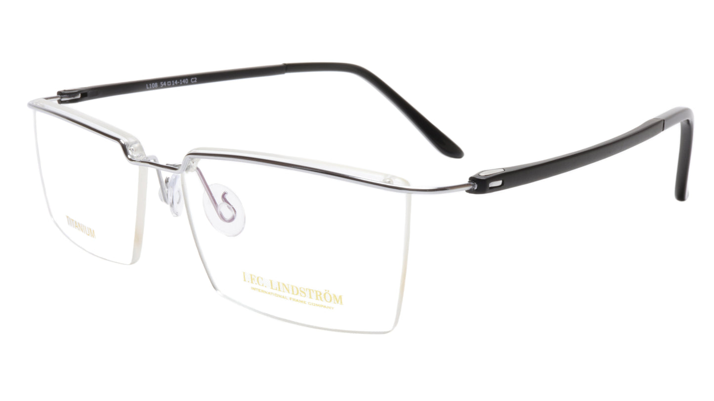 LINDSTROM L-108 C2 Eyeglasses Frame Titanium Silver Black Italy Made 54-14-140 - Frame Bay