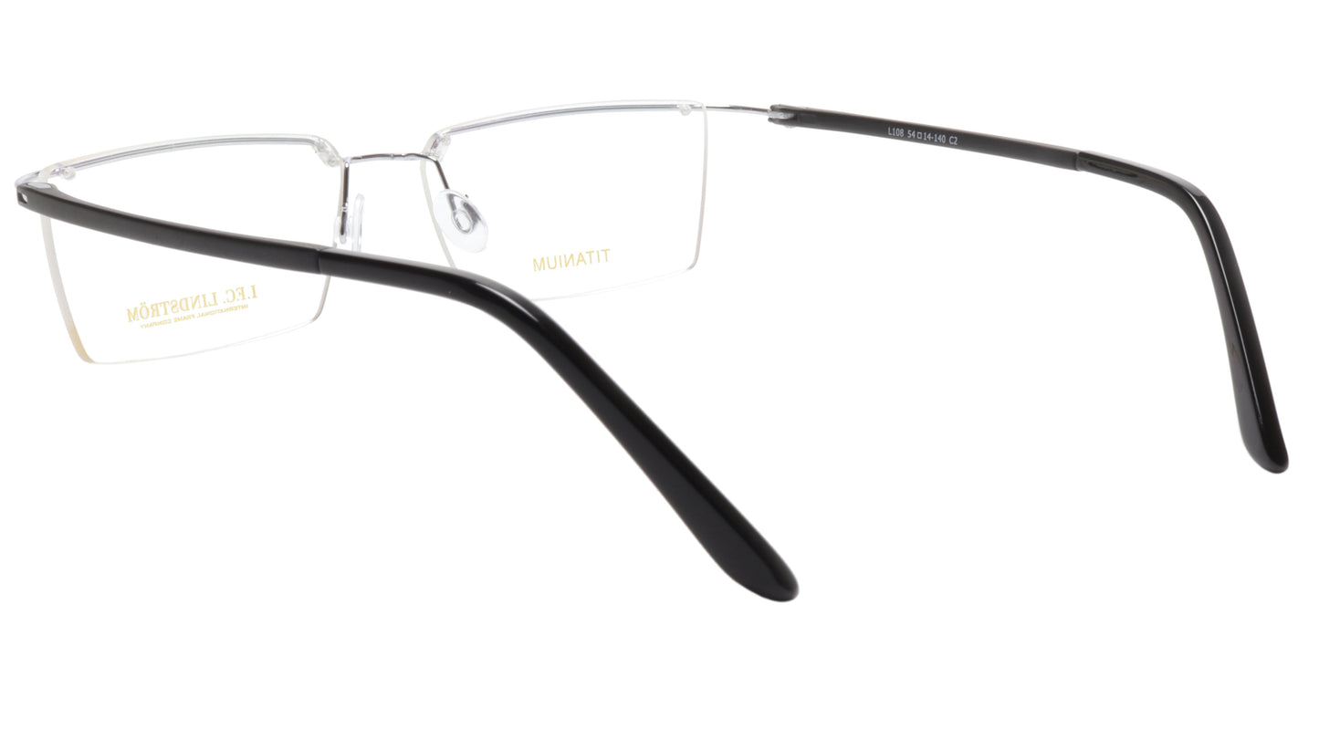 LINDSTROM L-108 C2 Eyeglasses Frame Titanium Silver Black Italy Made 54-14-140 - Frame Bay