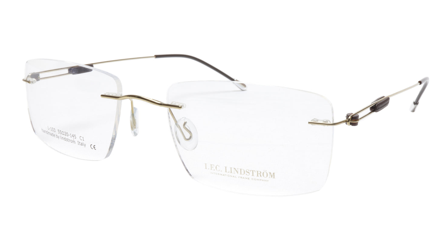 LINDSTROM L-103 C1 Eyeglasses Frame Metal Gold Black Italy Handmade 55-20-145 - Frame Bay