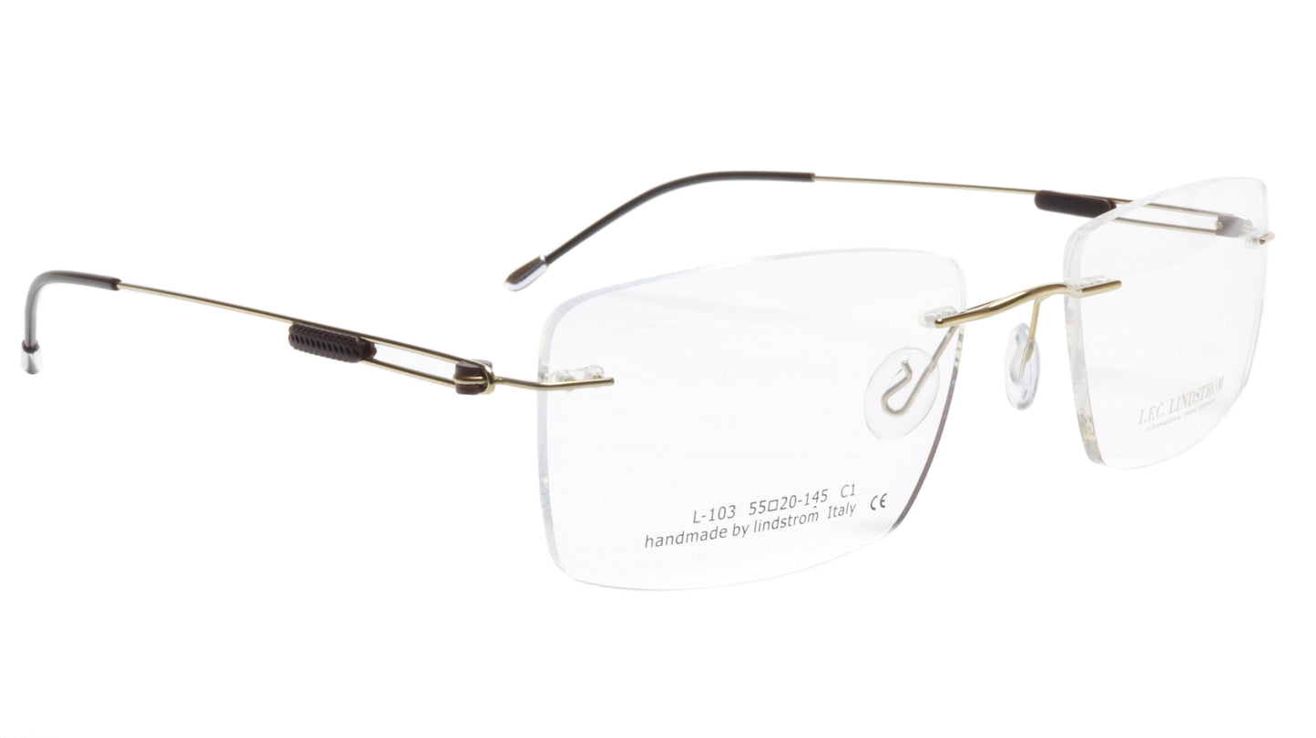 LINDSTROM L-103 C1 Eyeglasses Frame Metal Gold Black Italy Handmade 55-20-145 - Frame Bay