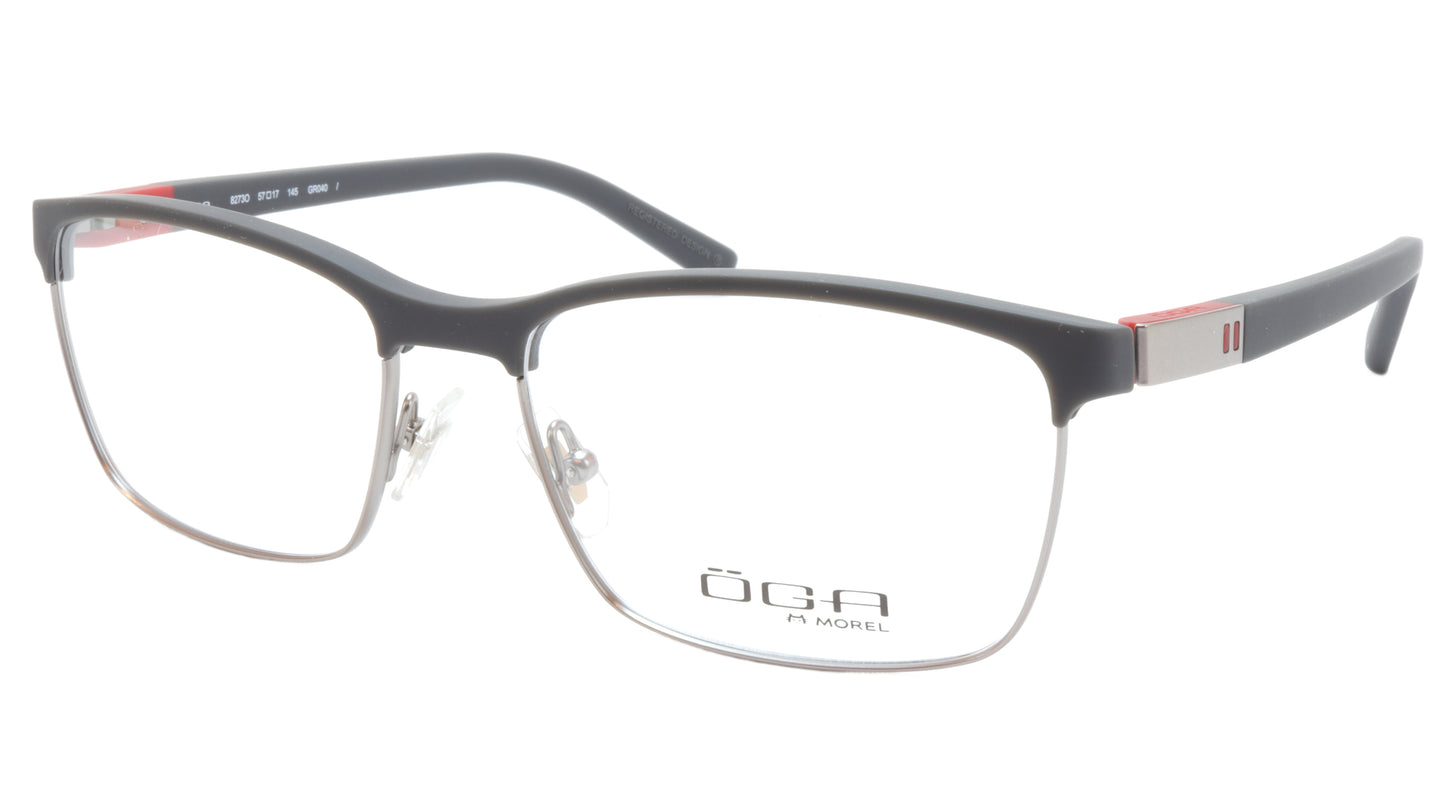 OGA Morel Eyeglasses Frame 82730 GR040 Acetate Matt Black Gunmetal Red France - Frame Bay