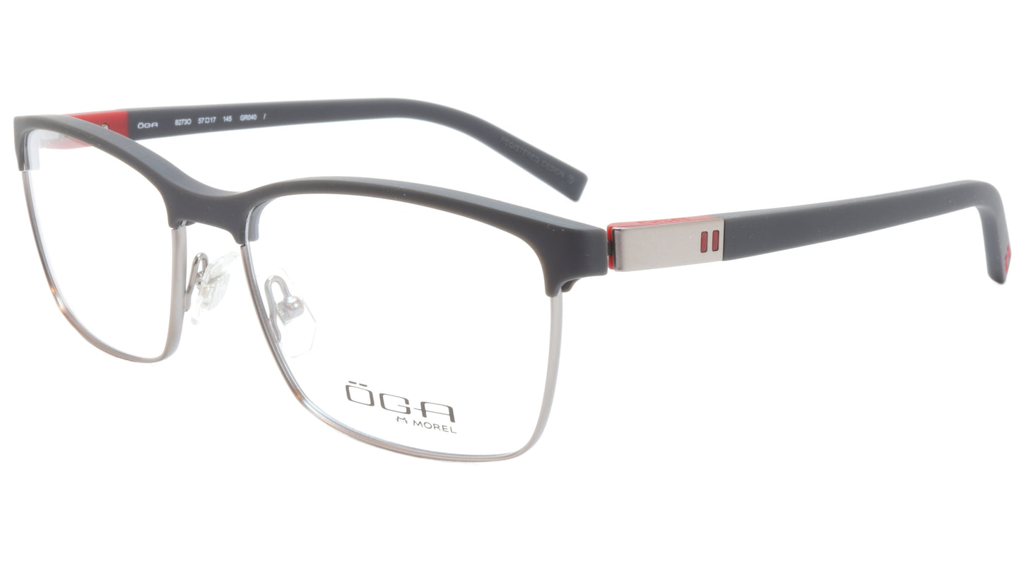 OGA Morel Eyeglasses Frame 82730 GR040 Acetate Matt Black Gunmetal Red France - Frame Bay