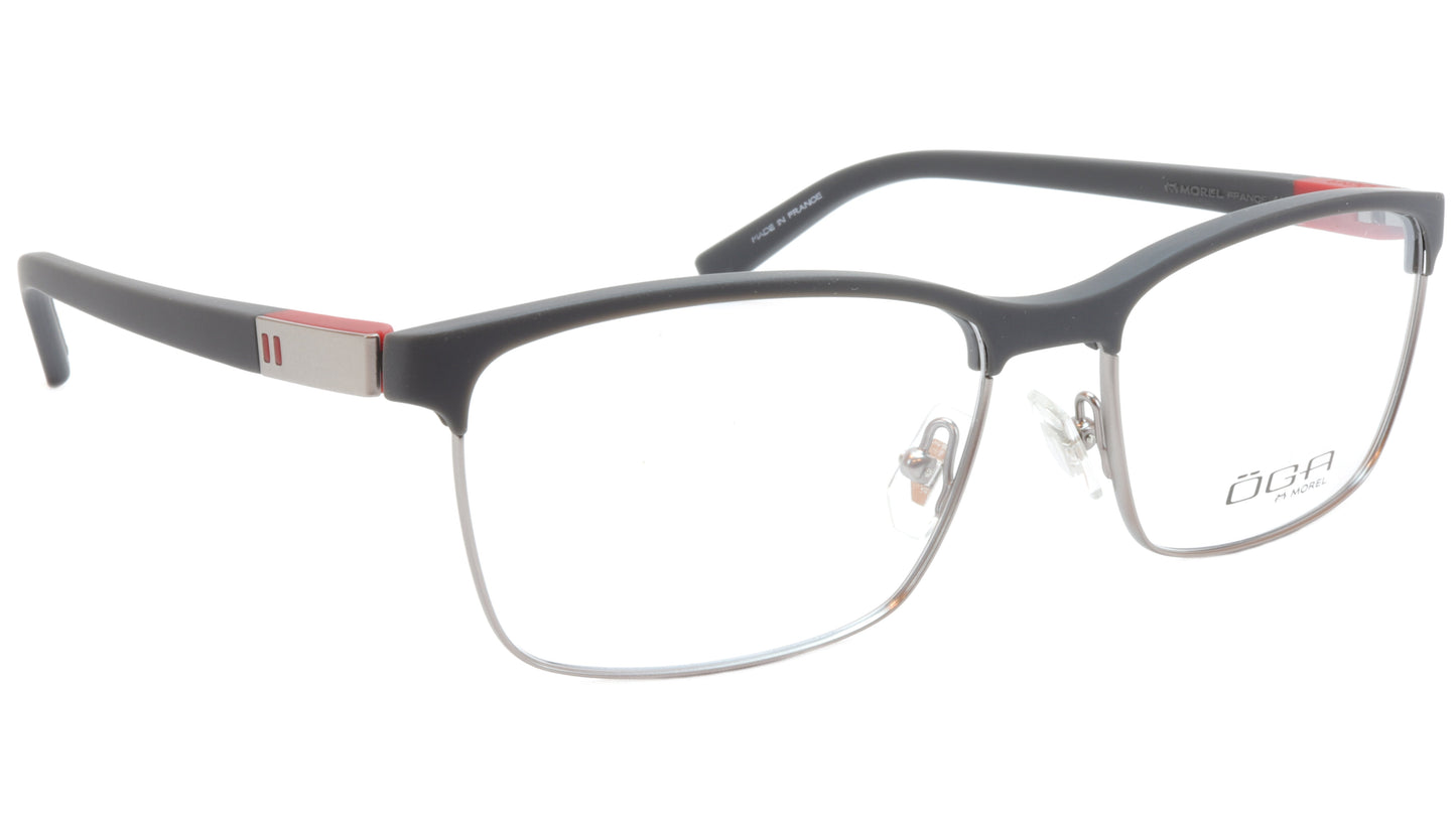 OGA Morel Eyeglasses Frame 82730 GR040 Acetate Matt Black Gunmetal Red France - Frame Bay