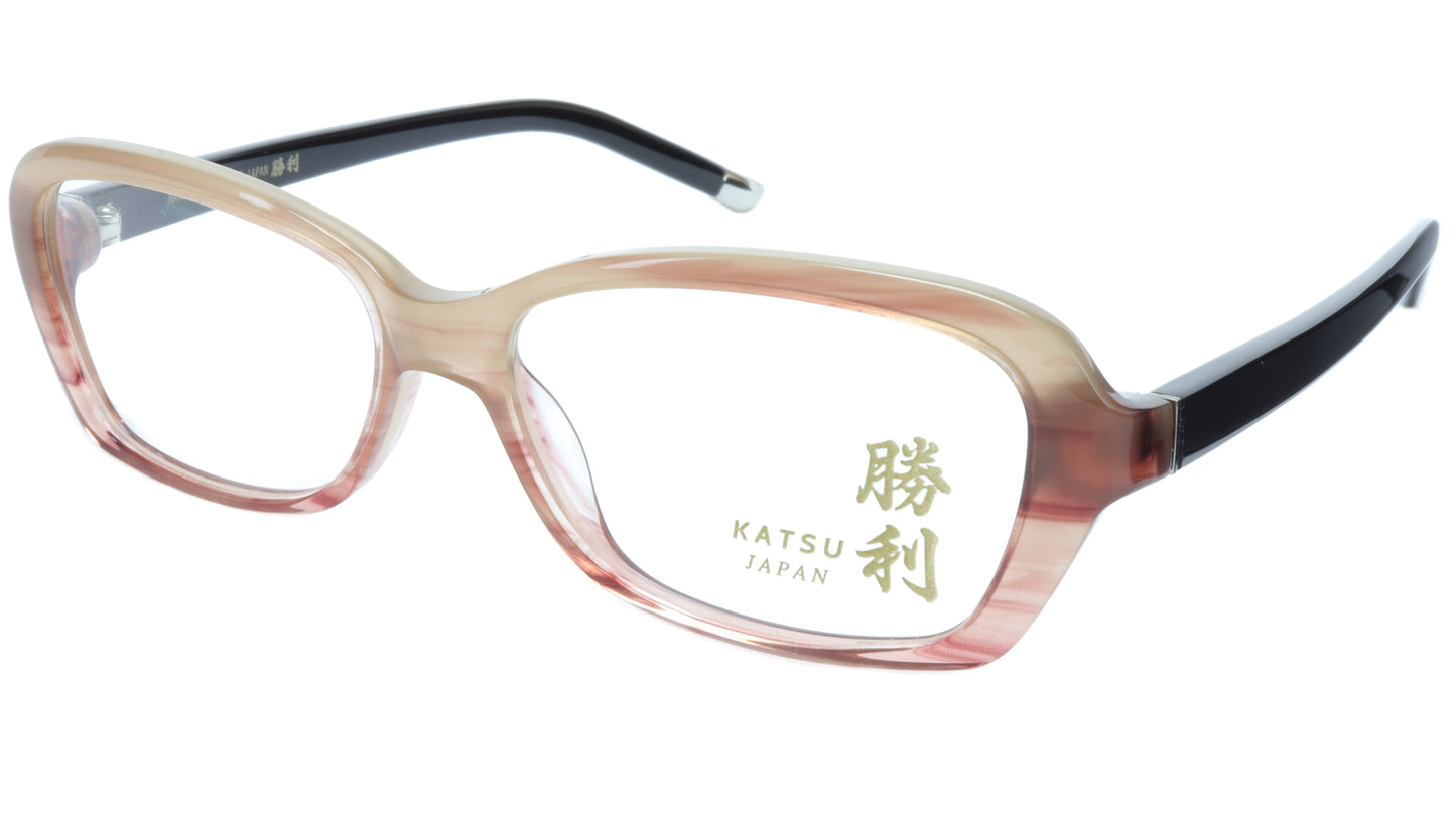 KATSU K8054 COL3 Eyeglasses Frame Acetate Saddlebrown Black 53-16-140 Japan - Frame Bay