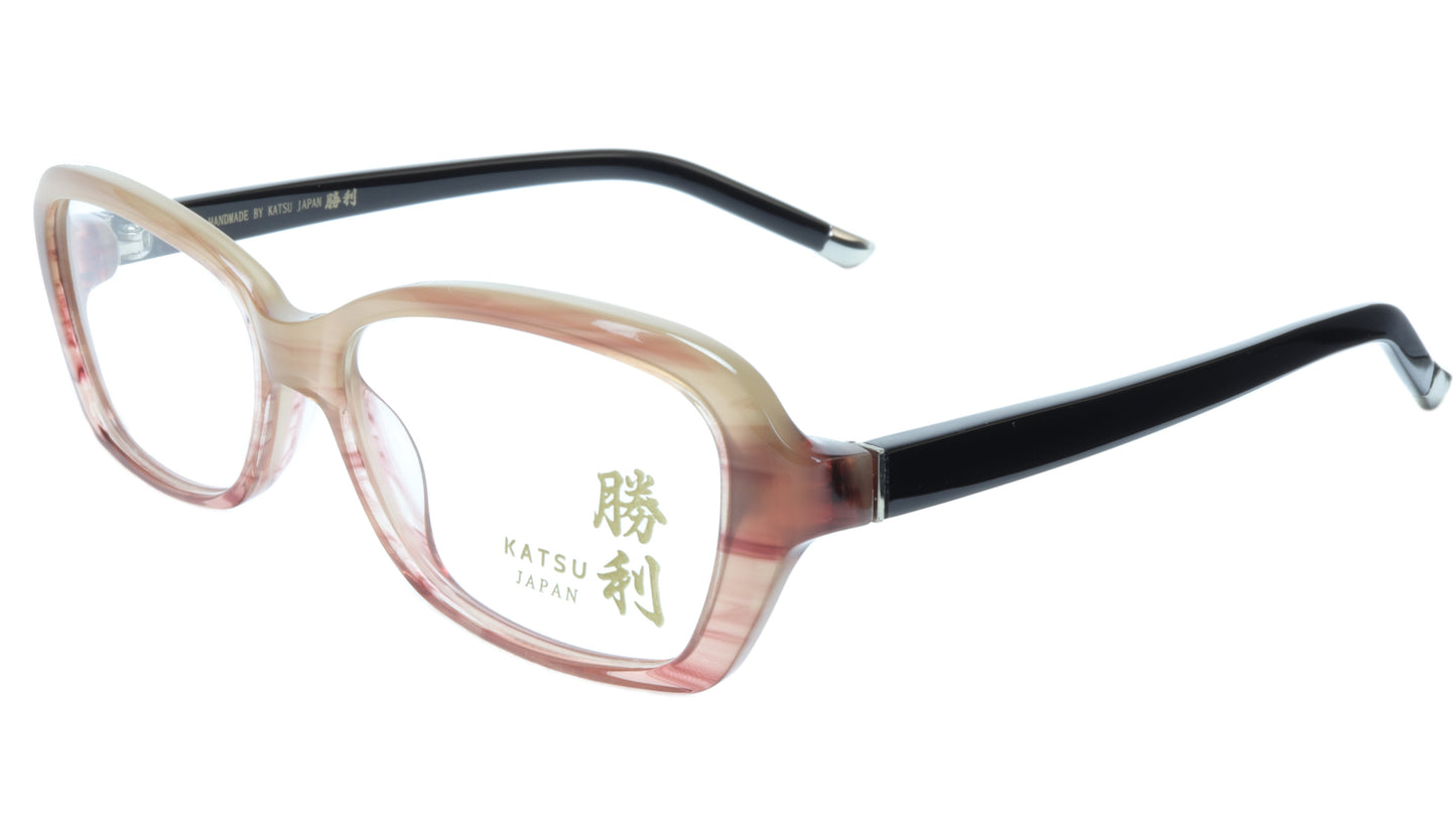 KATSU K8054 COL3 Eyeglasses Frame Acetate Saddlebrown Black 53-16-140 Japan - Frame Bay