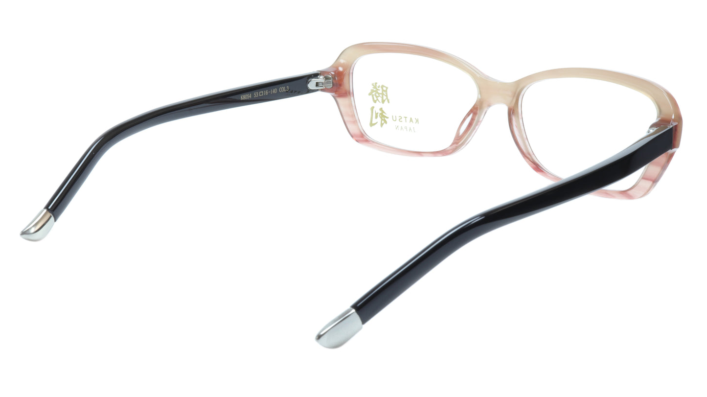 KATSU K8054 COL3 Eyeglasses Frame Acetate Saddlebrown Black 53-16-140 Japan - Frame Bay