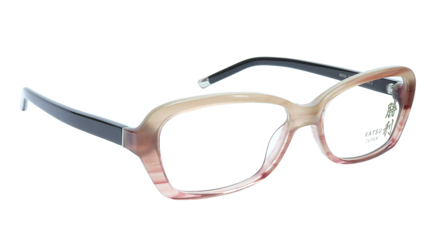 KATSU K8054 COL3 Eyeglasses Frame Acetate Saddlebrown Black 53-16-140 Japan - Frame Bay