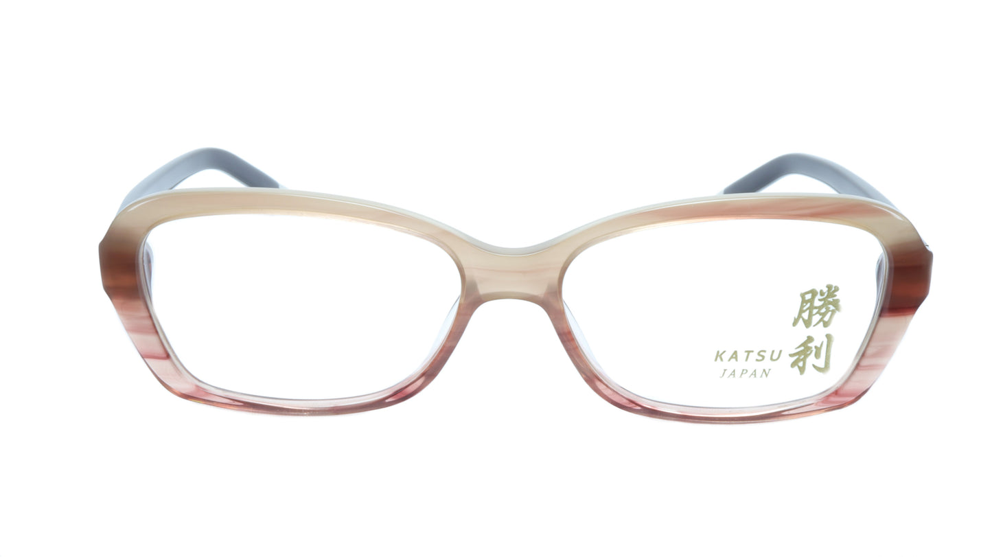 KATSU K8054 COL3 Eyeglasses Frame Acetate Saddlebrown Black 53-16-140 Japan - Frame Bay