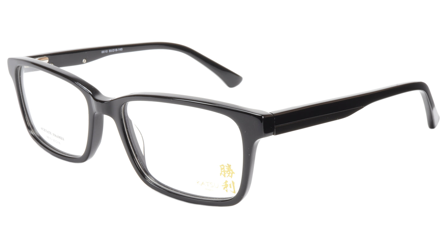 KATSU 6610 Eyeglasses Frame Acetate Black Lacquer 55-18-145 Japan Handmade - Frame Bay