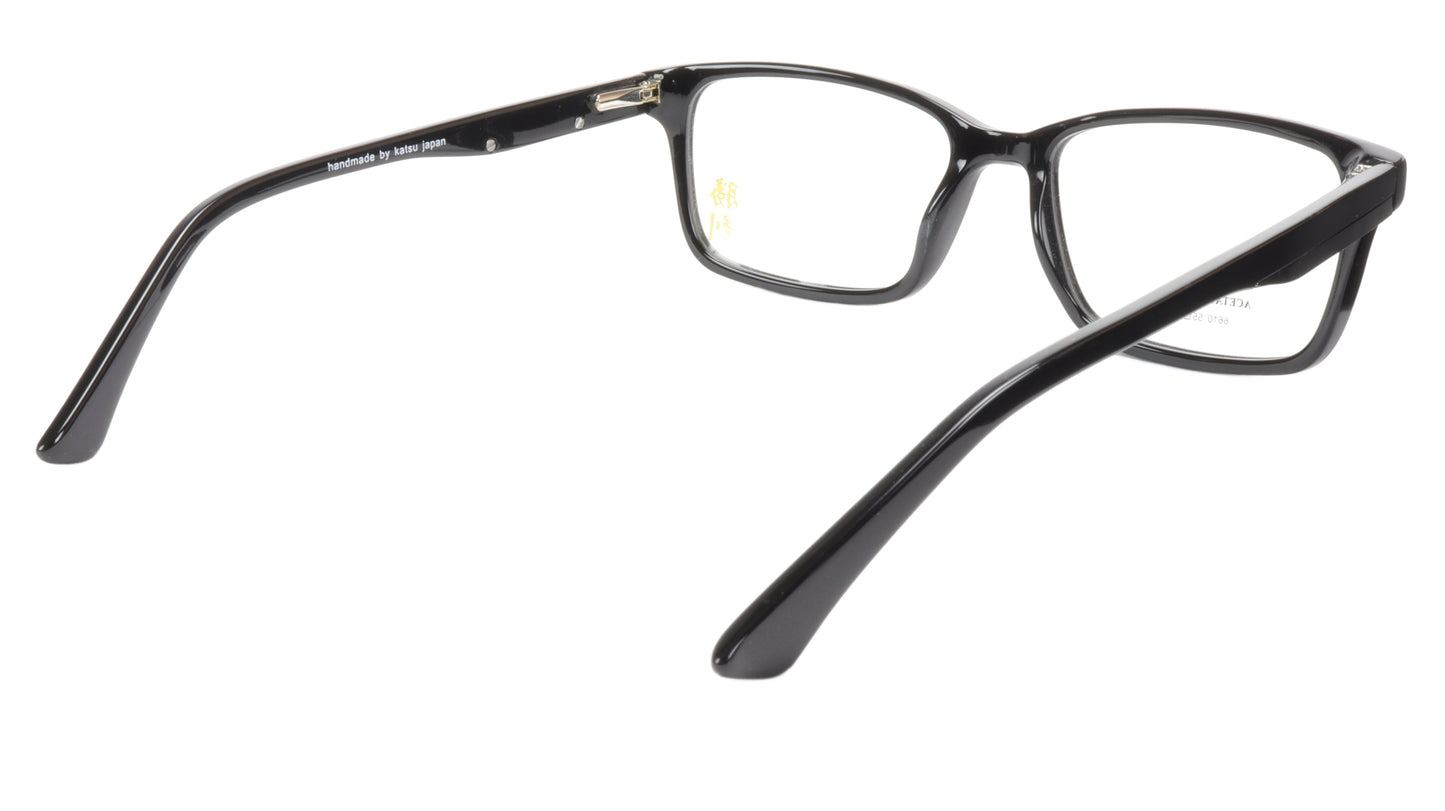 KATSU 6610 Eyeglasses Frame Acetate Black Lacquer 55-18-145 Japan Handmade - Frame Bay