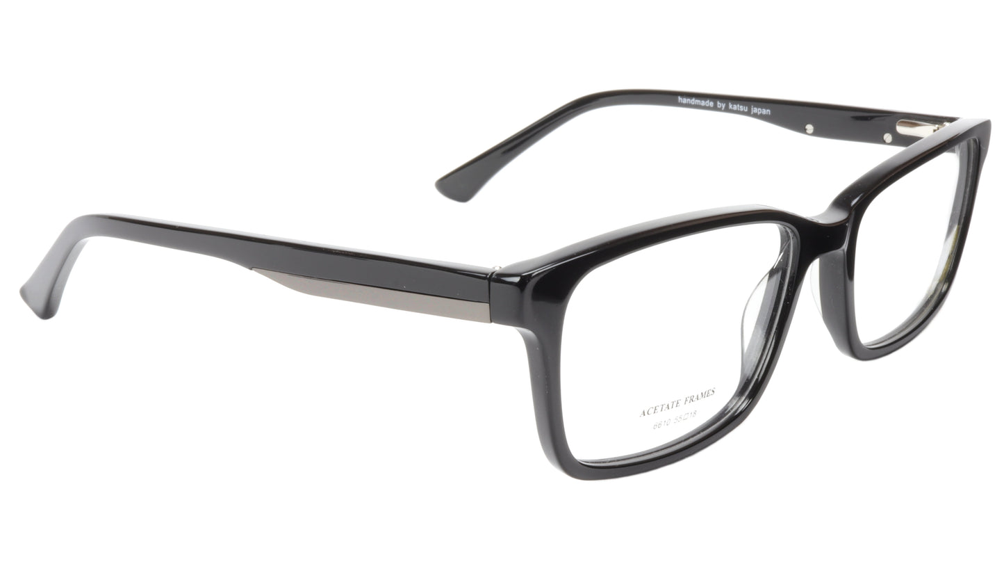KATSU 6610 Eyeglasses Frame Acetate Black Lacquer 55-18-145 Japan Handmade - Frame Bay