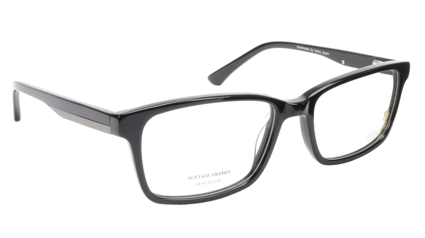 KATSU 6610 Eyeglasses Frame Acetate Black Lacquer 55-18-145 Japan Handmade - Frame Bay