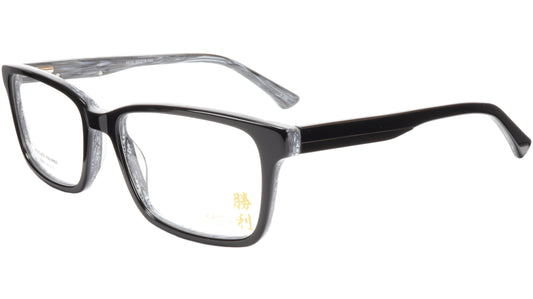 KATSU 6610 Eyeglasses Frame Acetate Black White Swirl Lacquer 55-18-145 Japan - Frame Bay