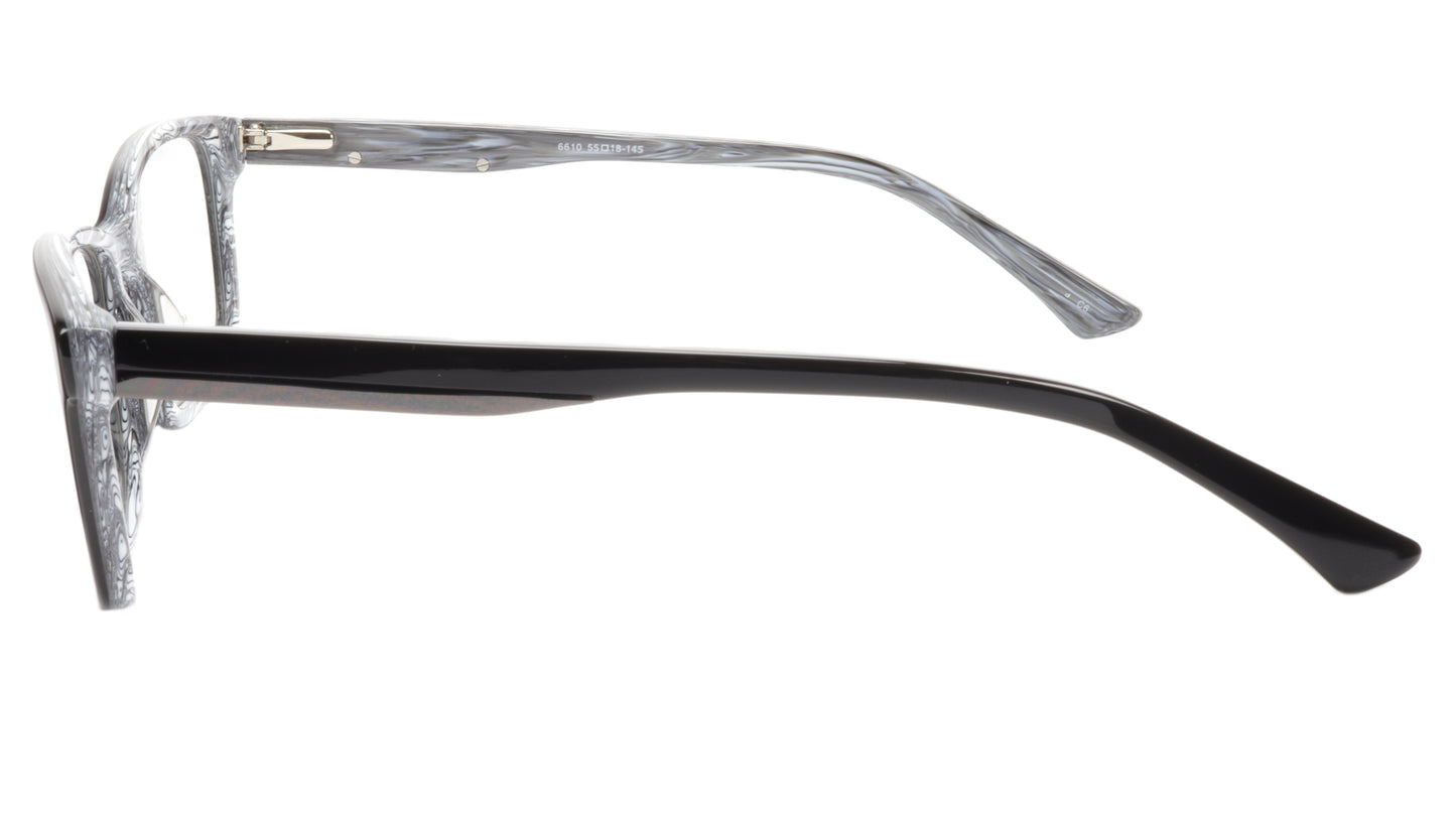 KATSU 6610 Eyeglasses Frame Acetate Black White Swirl Lacquer 55-18-145 Japan - Frame Bay