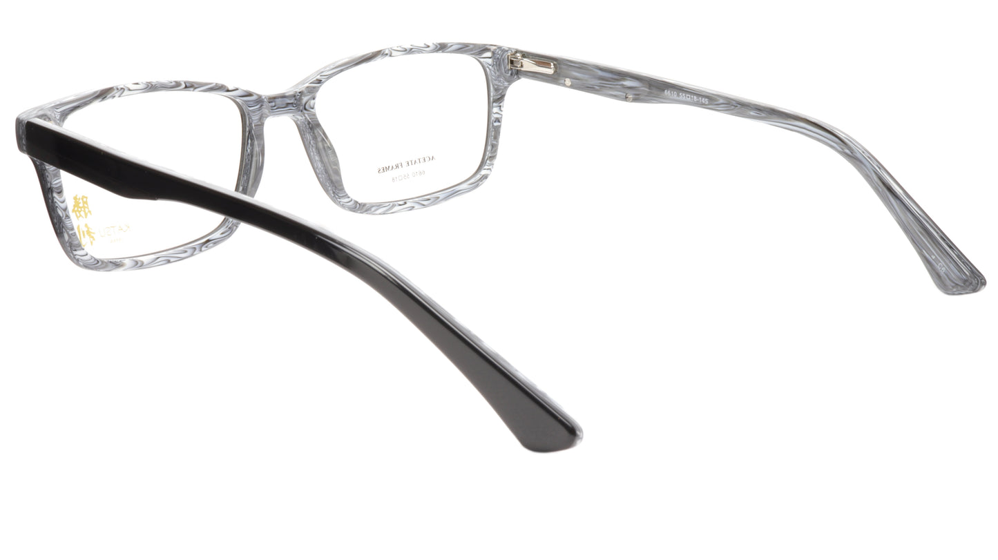 KATSU 6610 Eyeglasses Frame Acetate Black White Swirl Lacquer 55-18-145 Japan - Frame Bay