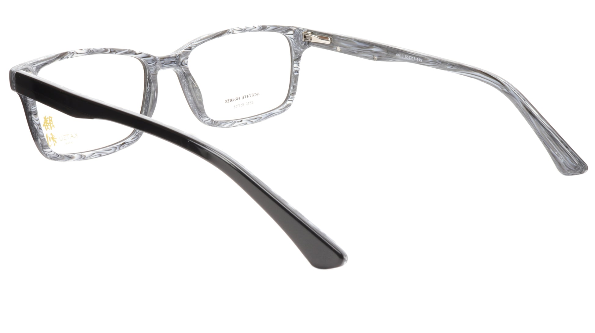 KATSU 6610 Eyeglasses Frame Acetate Black White Swirl Lacquer 55-18-145 Japan - Frame Bay