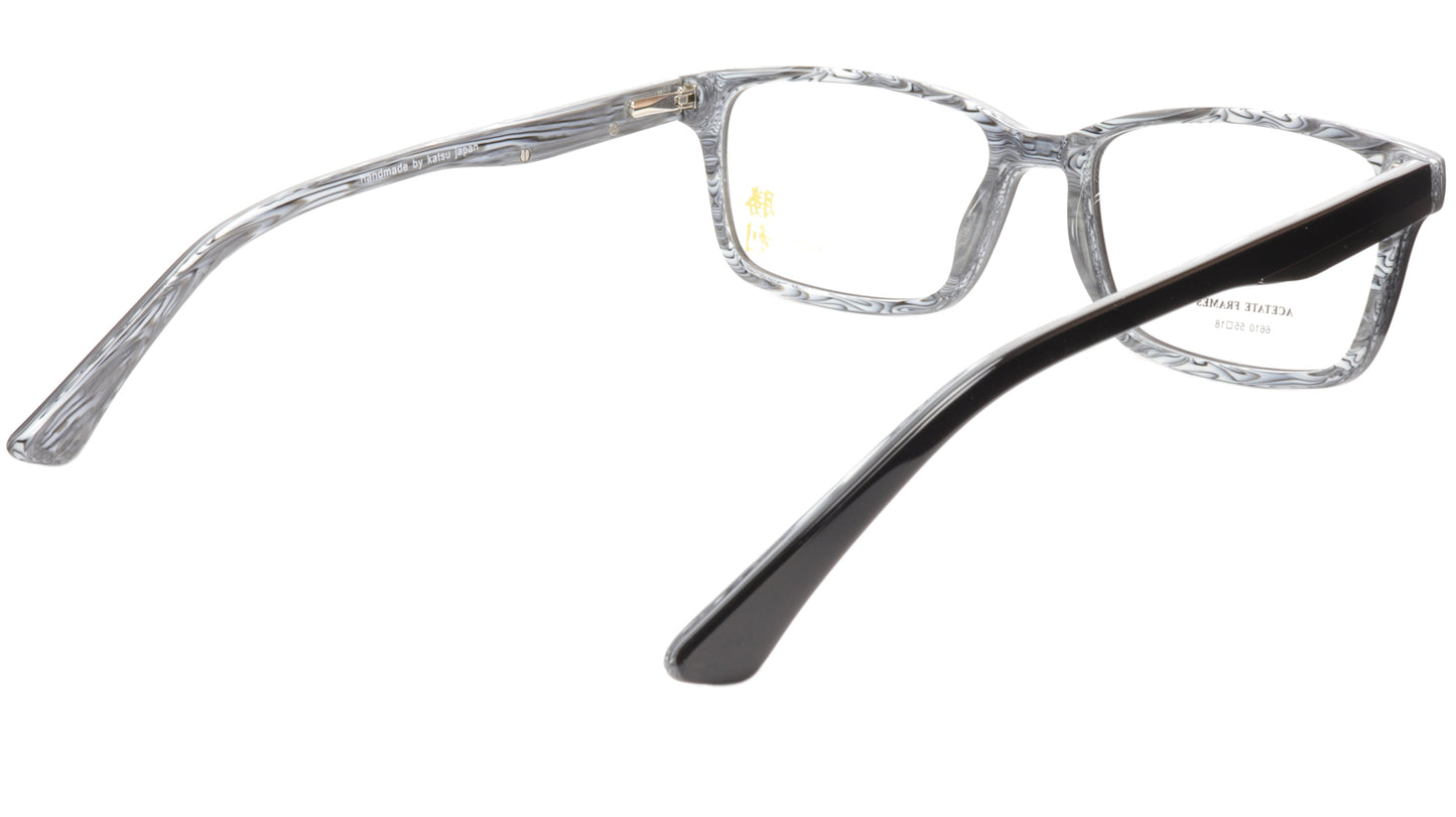 KATSU 6610 Eyeglasses Frame Acetate Black White Swirl Lacquer 55-18-145 Japan - Frame Bay