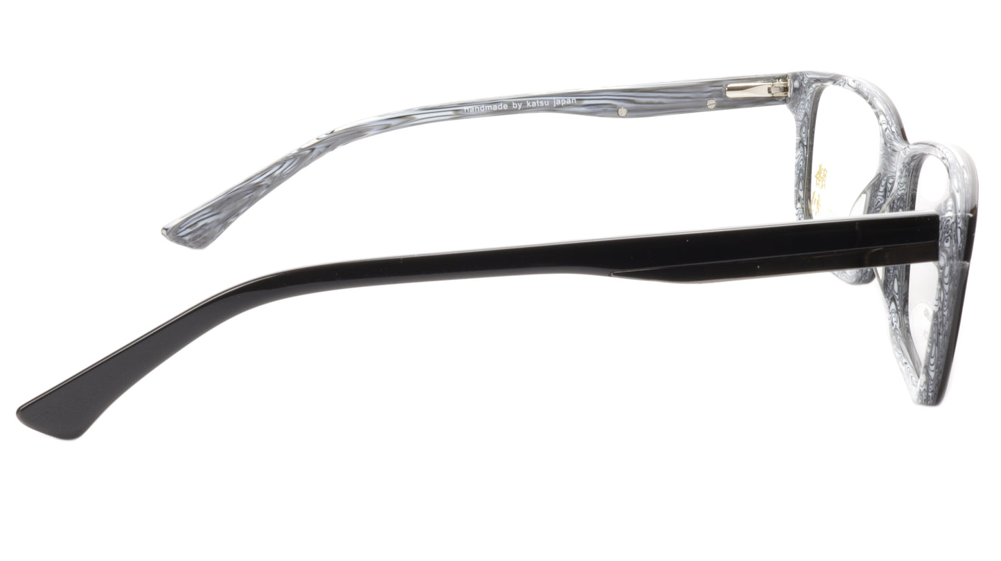 KATSU 6610 Eyeglasses Frame Acetate Black White Swirl Lacquer 55-18-145 Japan - Frame Bay