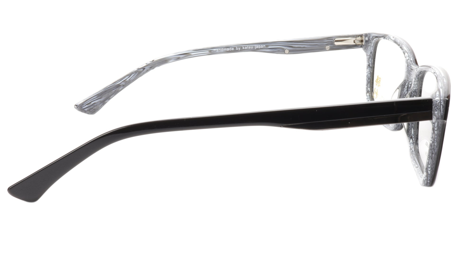 KATSU 6610 Eyeglasses Frame Acetate Black White Swirl Lacquer 55-18-145 Japan - Frame Bay