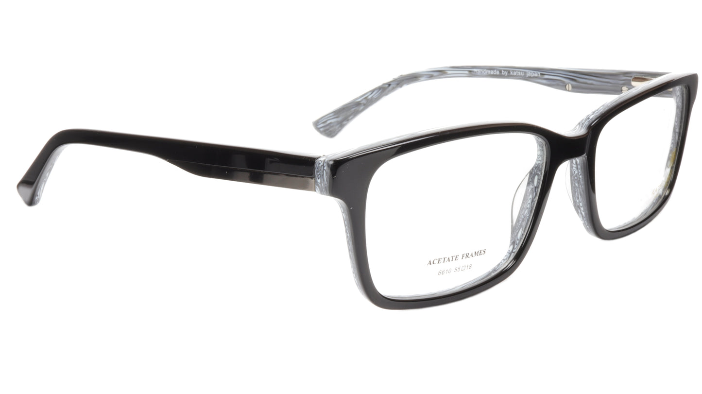 KATSU 6610 Eyeglasses Frame Acetate Black White Swirl Lacquer 55-18-145 Japan - Frame Bay