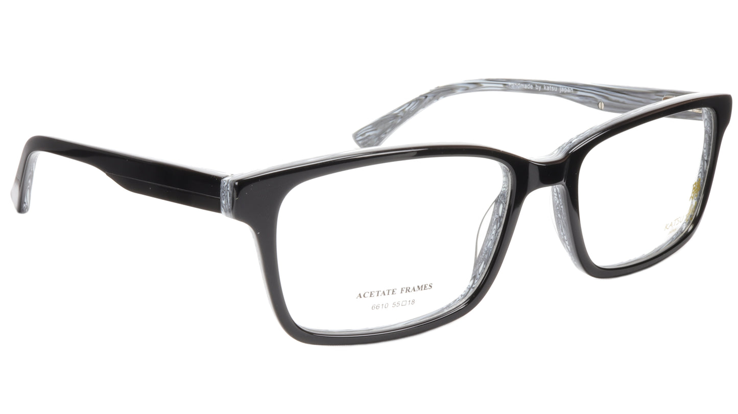KATSU 6610 Eyeglasses Frame Acetate Black White Swirl Lacquer 55-18-145 Japan - Frame Bay