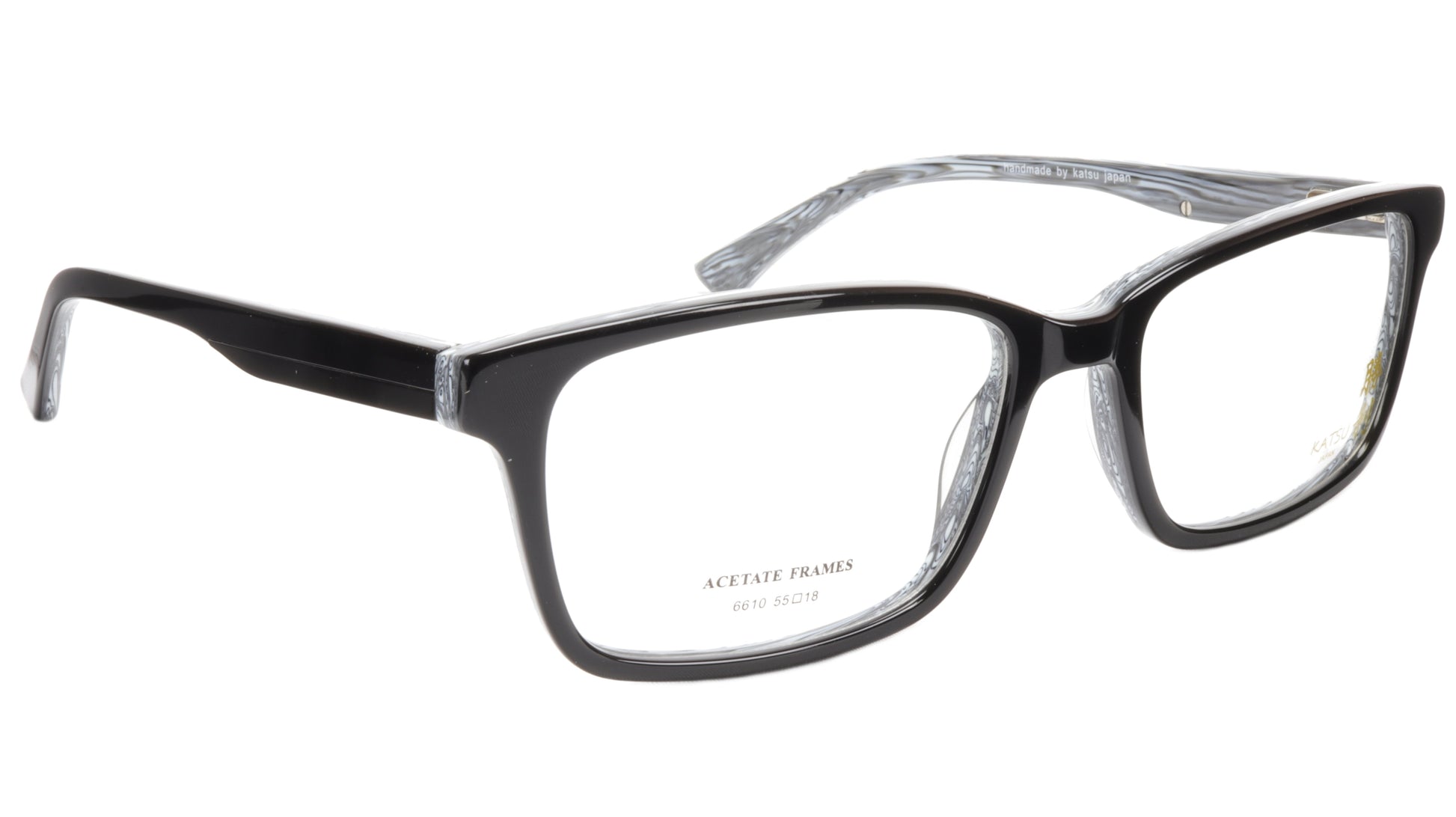 KATSU 6610 Eyeglasses Frame Acetate Black White Swirl Lacquer 55-18-145 Japan - Frame Bay