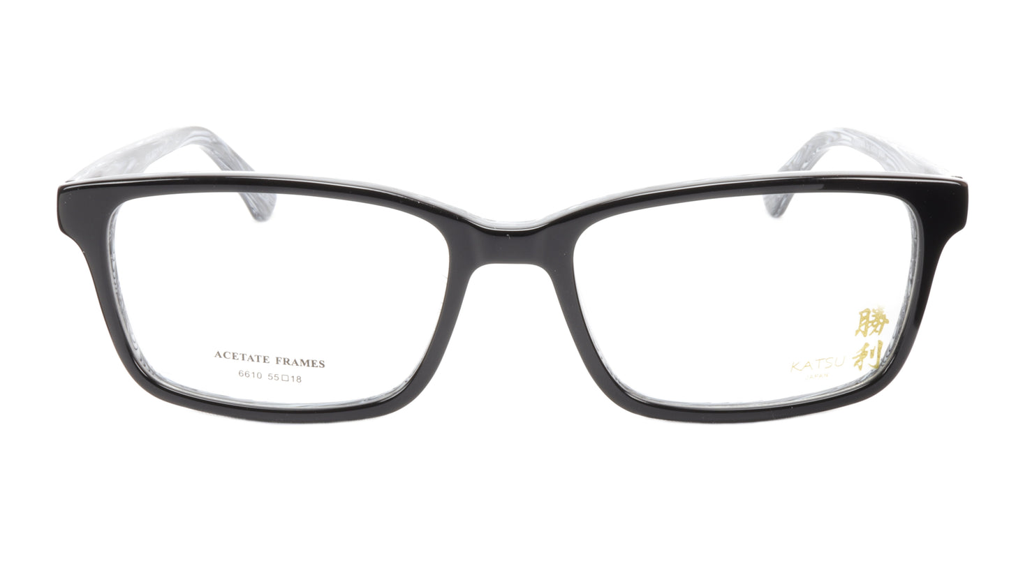 KATSU 6610 Eyeglasses Frame Acetate Black White Swirl Lacquer 55-18-145 Japan - Frame Bay