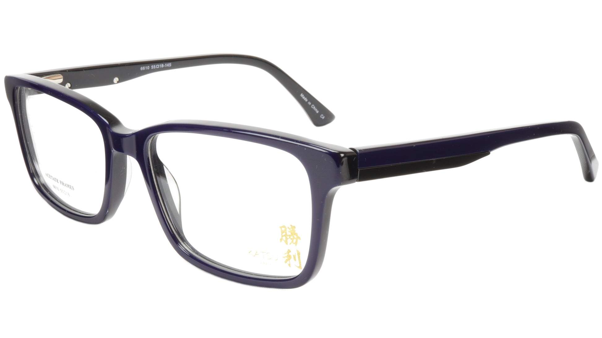 KATSU 6610 C4 Eyeglasses Frame Acetate Dark Blue Black 55-18-145, 40 vertical - Frame Bay