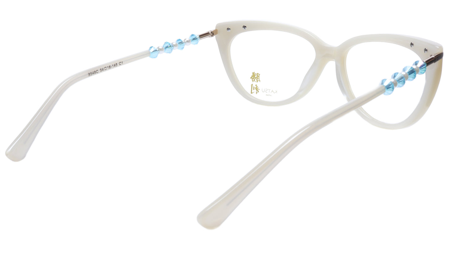 KATSU 8548C C1 Eyeglasses Frame Acetate White Perl 54-16-145 Japan Handmade - Frame Bay