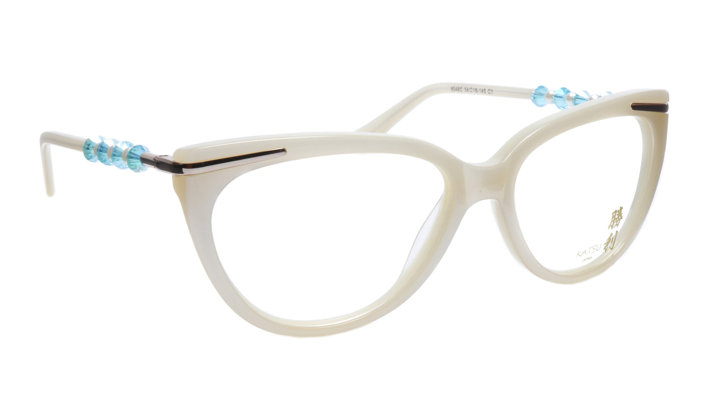 KATSU 8548C C1 Eyeglasses Frame Acetate White Perl 54-16-145 Japan Handmade - Frame Bay