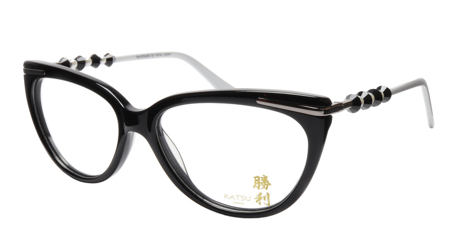 KATSU 8548C C2 Eyeglasses Frame Black White Acetate 54-16-145 Japan Handmade - Frame Bay