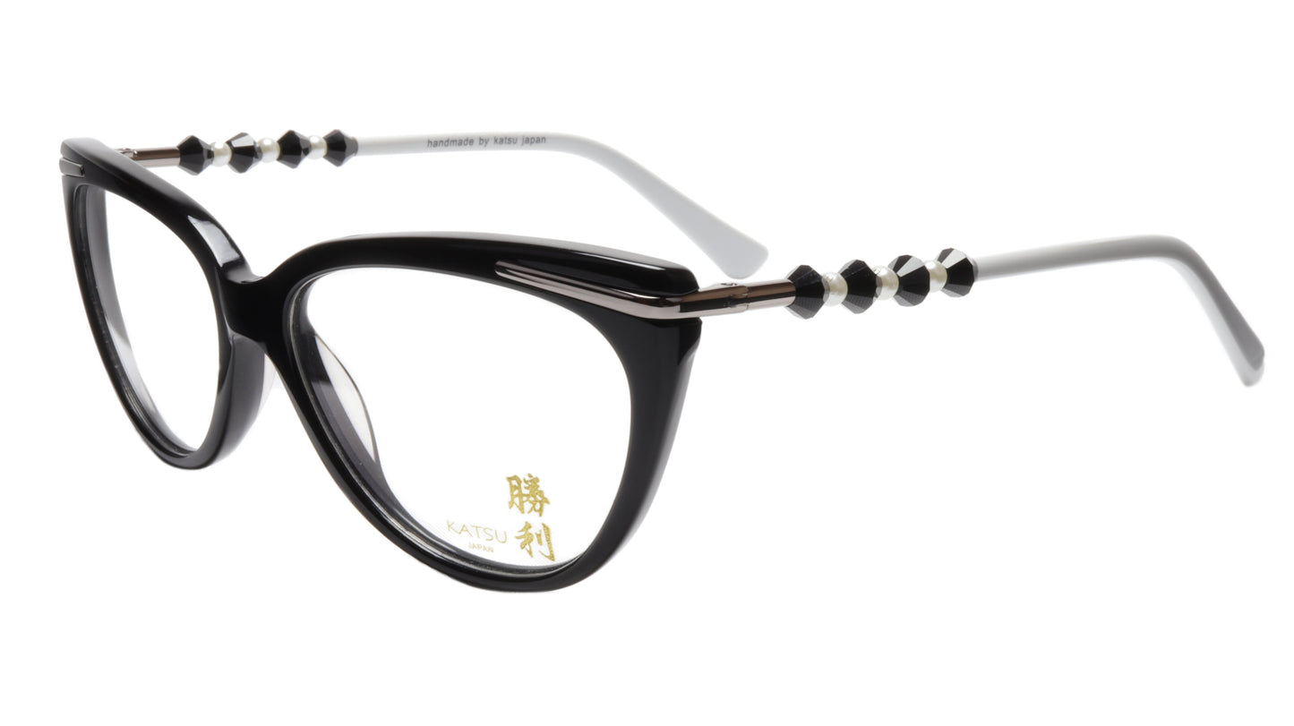 KATSU 8548C C2 Eyeglasses Frame Black White Acetate 54-16-145 Japan Handmade - Frame Bay