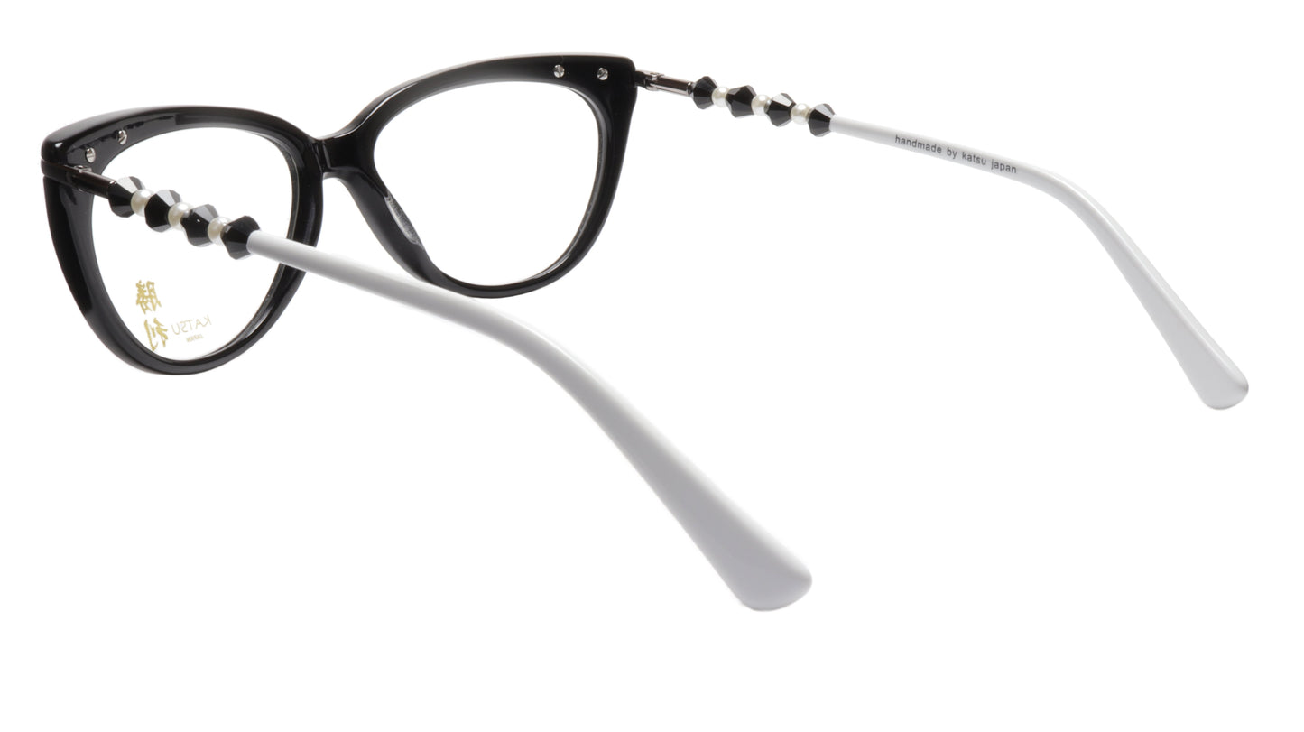 KATSU 8548C C2 Eyeglasses Frame Black White Acetate 54-16-145 Japan Handmade - Frame Bay