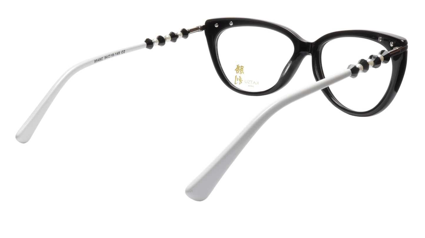 KATSU 8548C C2 Eyeglasses Frame Black White Acetate 54-16-145 Japan Handmade - Frame Bay