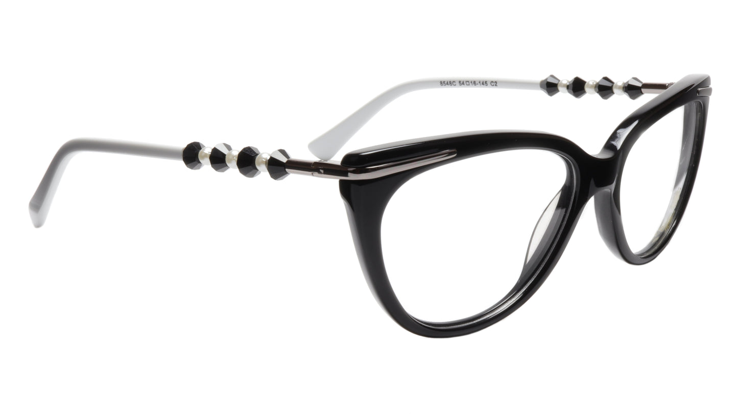 KATSU 8548C C2 Eyeglasses Frame Black White Acetate 54-16-145 Japan Handmade - Frame Bay