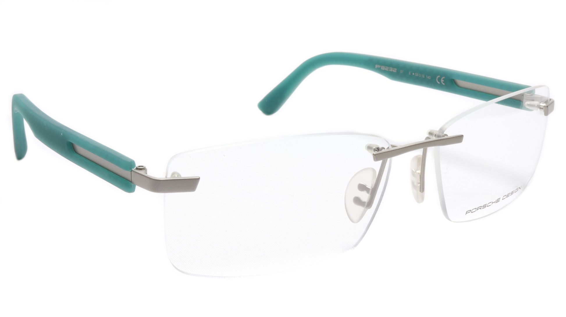 Porsche Design P8232 Satin Silver Teal Eyeglasses Frame Italy 59-16-140, 35 - Frame Bay