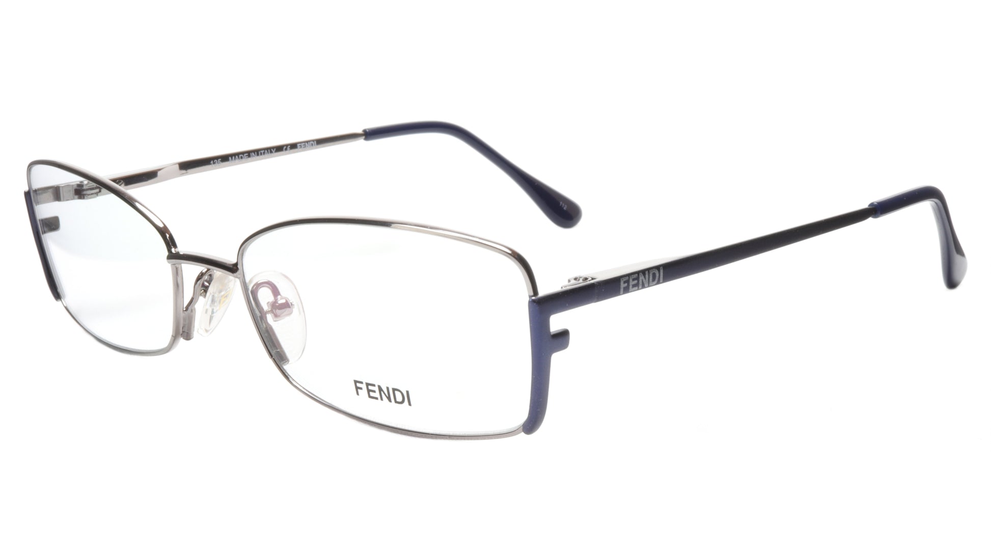FENDI Eyeglasses Frame F960 (030) Metal Silver Dark Blue Italy Made 52-16-135 30 - Frame Bay