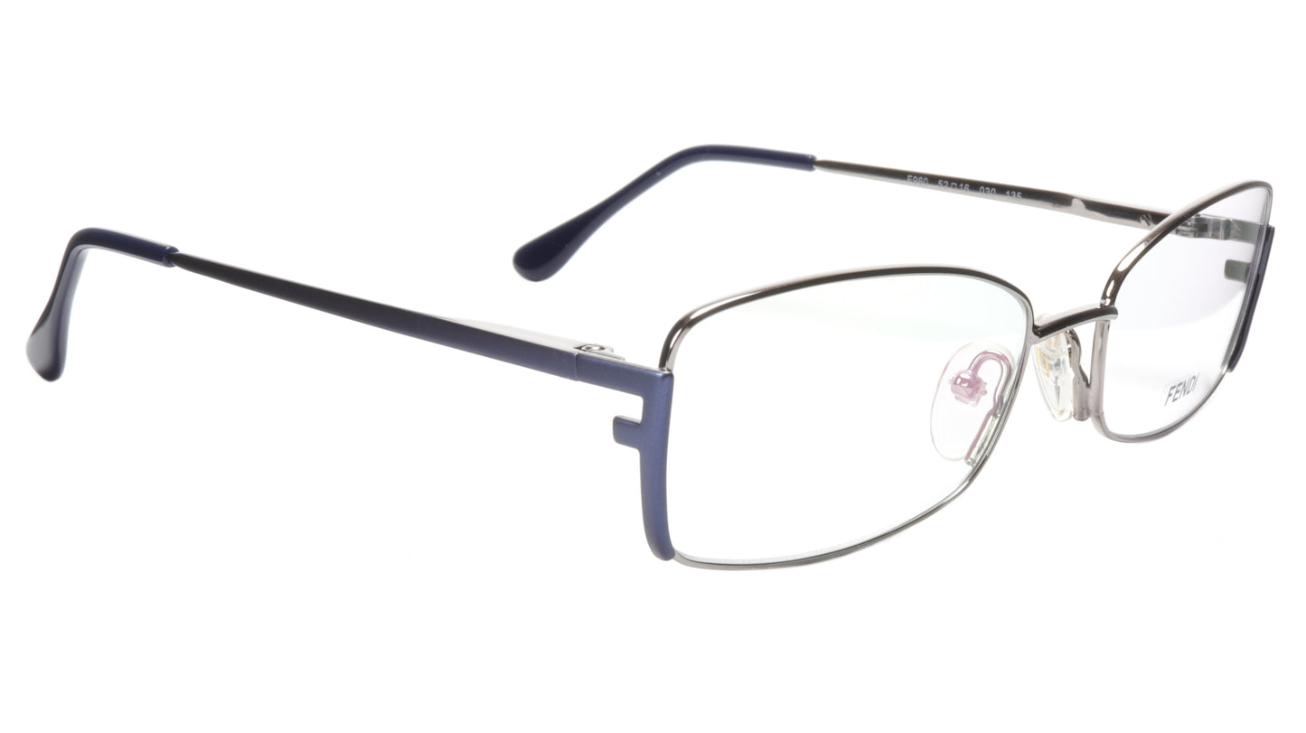 FENDI Eyeglasses Frame F960 (030) Metal Silver Dark Blue Italy Made 52-16-135 30 - Frame Bay