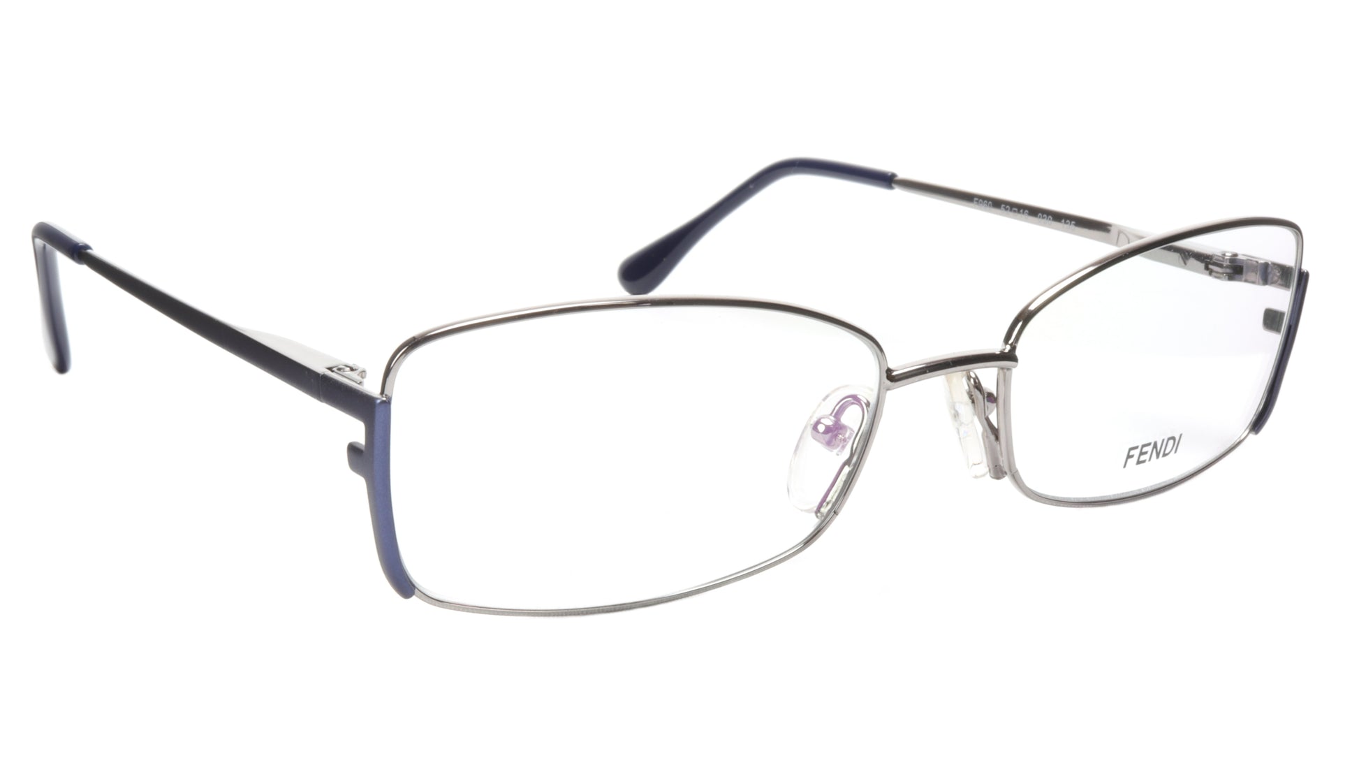 FENDI Eyeglasses Frame F960 (030) Metal Silver Dark Blue Italy Made 52-16-135 30 - Frame Bay