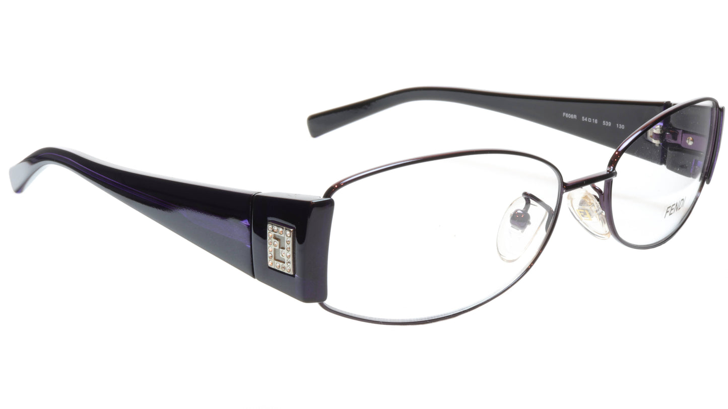 FENDI Eyeglasses Frame F606R (539) Metal Dark Violet Italy Made 54-16-130, 32 - Frame Bay